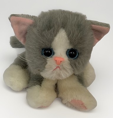 Kitty Kitty Kittens Purring Cat Plush Stuffed Gray White Blue Eyes Tyco 1992 VTG