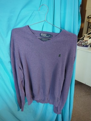 Polo Ralph Lauren Mens XL Purple Pima Cotton V-Neck Sweater Green Pony Logo Knit