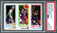 Larry Bird, Magic Johnson & Julius Erving Signed 1980 Topps RC PSA 7 Auto 10