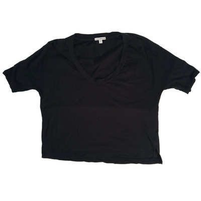 James Perse Deep V-Neck Tee Women's 1 (Small) Black Supima Cotton Minimalist