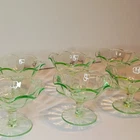 Vintage Depression Uranium Glass Footed Dessert Bowls Sherbet Cups
