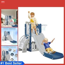 6 in 1 Toddler Slide Kids Climber with Basketball Hoop Storage Telescope Indoor