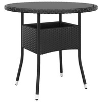 Vidaxl Gartentisch Ø80X75 Cm Hartglas Und Poly Rattan Schwarz Neu