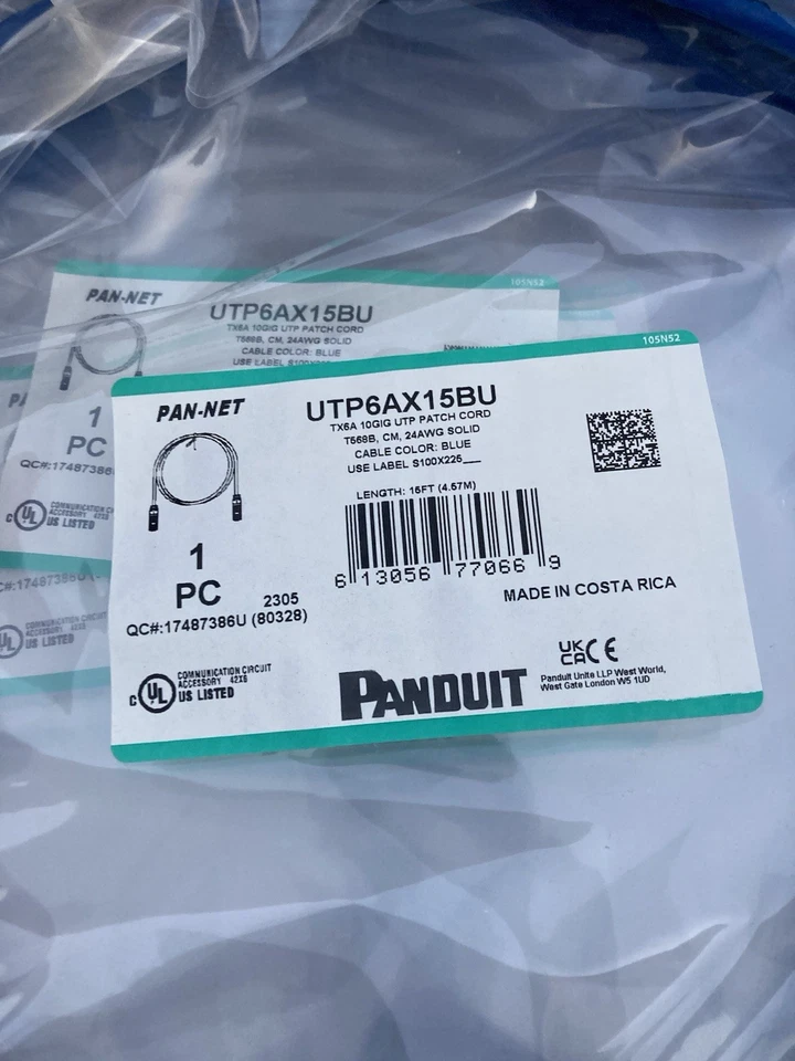 Box of 13 PANDUIT UTP6AX15BU Cat 6A 24 AWG UTP Copper Patch Cord 15 ft Blue - Image 4 of 4