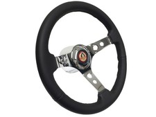 1964-1967 Ford Mustang 14 Black Leather Steering Wheel Kit Cobra Chrome 1964-1967 Ford Mustang 14 Black Leather Steering Wheel Kit Cobra Chrome