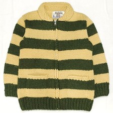KANATA Vintage Style Cowichan Cardigan Full Zip Wool Green Beige Canada