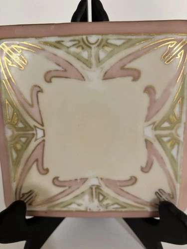 Antique Bohemian Art Nouveau Porcelain Trivet Teapot Stand Secessionist Gold image 5