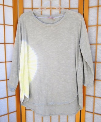 FRESH PRODUCE Large gray Catalina Tunic Top hi-lo hem Vapor Sunburst 3/4 slv EUC
