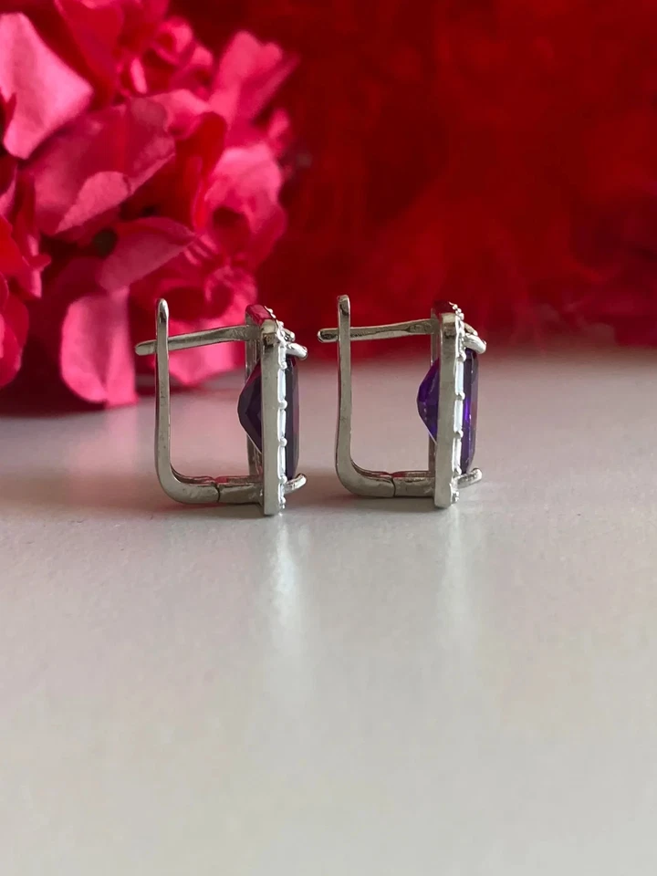 Emerald Lab Created Amethyst Pendant & Ring Earrings Set 14k White Gold Plated - Image 4 of 4