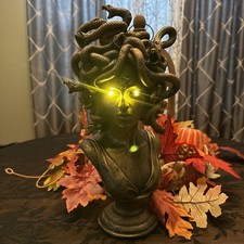 Medusa Bust Statue Gold Greek Mythology Snakes Light Up Home Decor Gothic