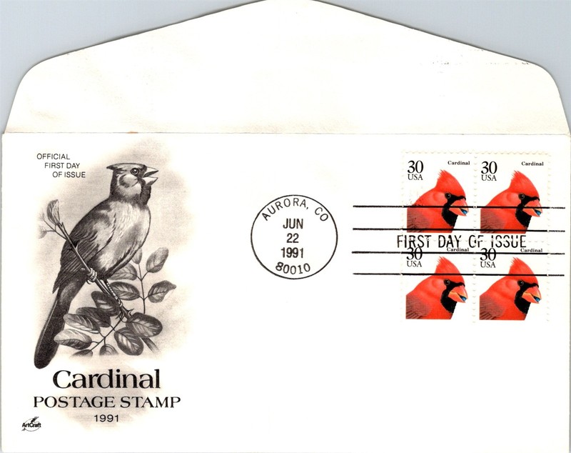 S09-6233, CARDINAL, BLOCK OF FOUR, ARTCRAFT FDC