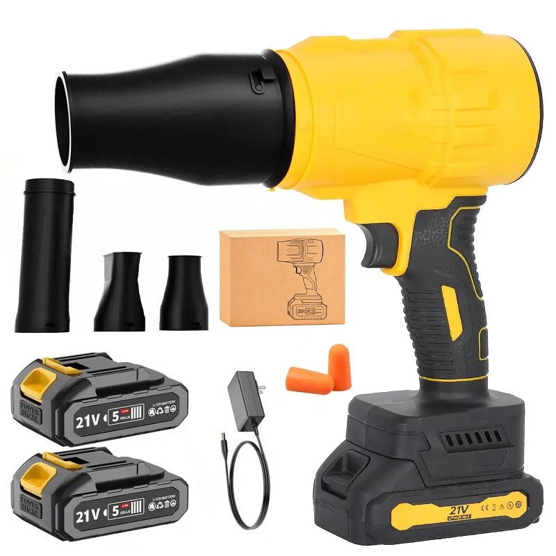 Leaf Blower, Electric Cordless Air Blower with 2 Batteries and Charger - Yellow