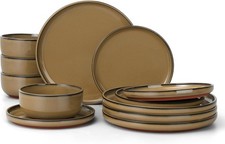  Camel Brown Dinner Set, 12 Piece Stoneware Dinnerware Service for 4, Reactive G