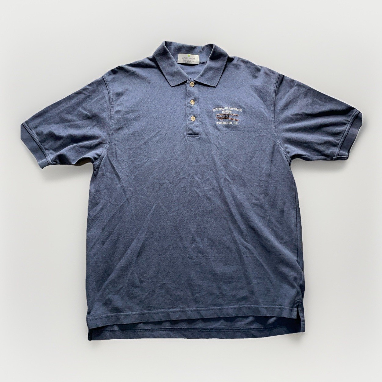 Vintage Smithsonian Institution Polo Shirt Mens L Blue National Air & Space