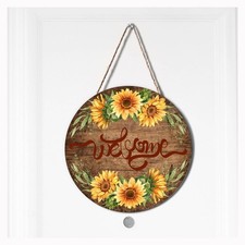 Welcome Hanging Sign Front Door Decor Sunflower, Wooden Welcome Sign Grunge W...
