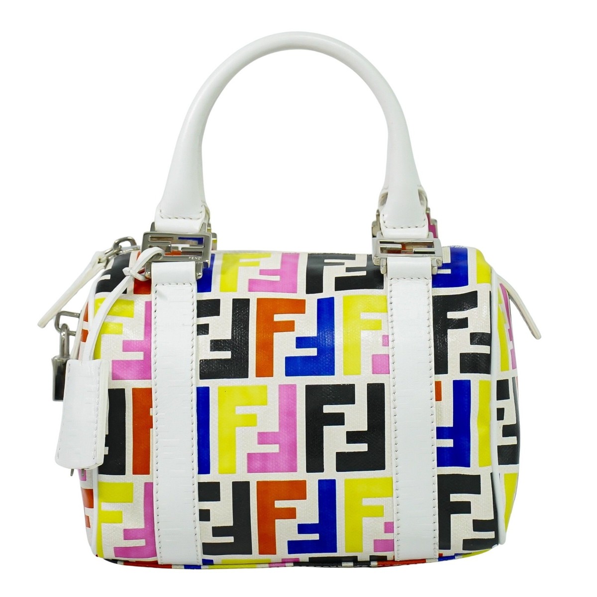 FENDI Zucca 8BL071 PVC Mini Boston Handbag White Multicolor | eBay