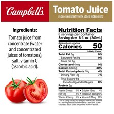Campbell's 100 Tomato Juice, 64 fl oz Bottle, Pack of 6 