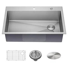 KRAUS Loften 33" Drop-in Single Bowl 18 Gauge Stainless Steel Kitchen Sink...