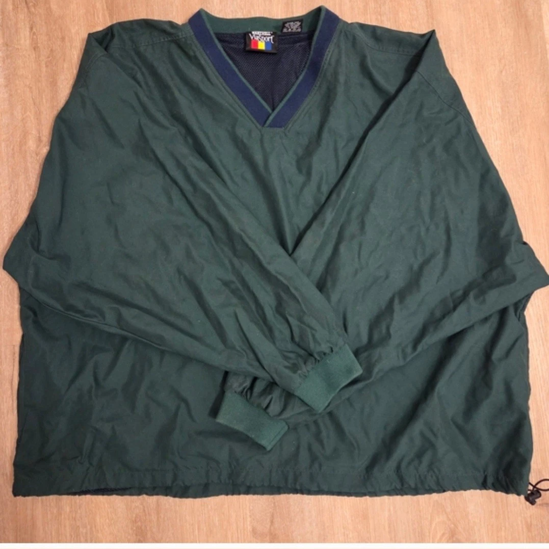 Vintage VanSport Forest Green V-Neck Windbreaker Pullover 3XL