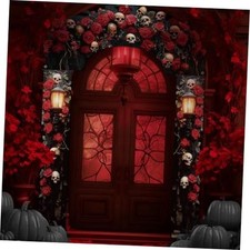 HunnmingRe Halloween Cemetery Archway Halloween Cemetery Banners 3 Skull Rose