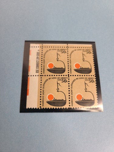 U S Stamps 1608 50cent 2 block of 4 American light sustained by love of liberty - Picture 2 of 4