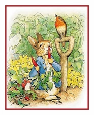 Peter Rabbit Digs Garden Beatrix Potter Counted Cross Stitch Chart Pattern