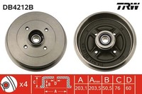 2X TRW Bremstrommel DB4212B FüR Renault Nissan Kubistar FC0 KC0 Kangoo FC01 FC0A