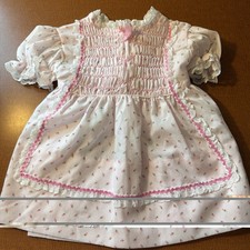 Vtg Polly Flinders Pink Hand Smocked Dress Little Pink Flowers Lace Trim 18 Mo