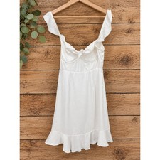 ASTR The Label Mini Dress Women White Ruffle Tie Front Bustier Small
