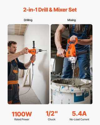 Drill Mixer 1100W 0-850RPM Corded Electric Drill Mixer Set Concrete Mixers