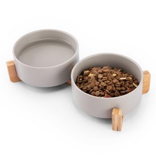 Ceramic Dog and Cat Bowls with Stand, 2-Pack Food and Water Bowl Set - Non-Sl...