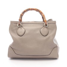GUCCI Bamboo Handbag Tote Bag Leather Gray Beige Gold Hardware #RC3805