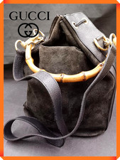 GUCCI Bamboo 2684 Borsa a tracolla vintage in pelle nera Made in Italy dal Giappone