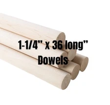 QTY 1- 1-1/4" x36" Maple Dowel Cake Insert Jewelry Making Flag Pole Stick Rod