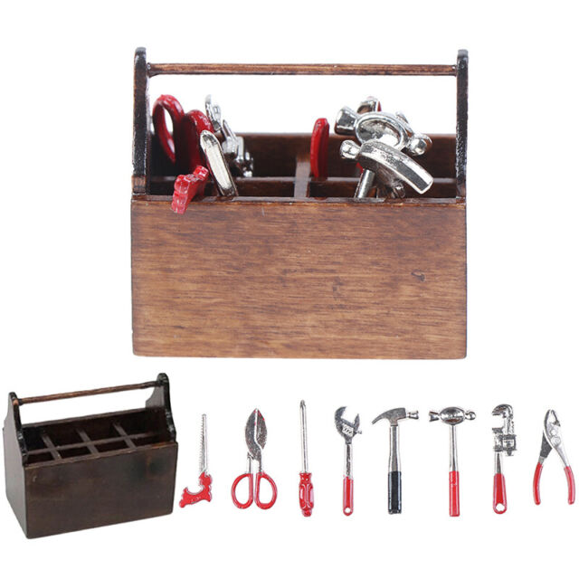 1:12 Scale Dollhouse Miniature Wooden Box Metal Hand Tools Set For Dolls toy DS
