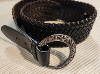 Vintage Brighton Belt Size M/L 32 Black Leather Braided Filigree s-l400.jpg main image 2