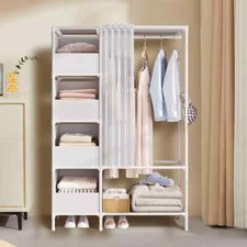 Heavy Duty Clothes Rail Rack Garment Hanging Stand Open Wardrobe Shelf & Curtain