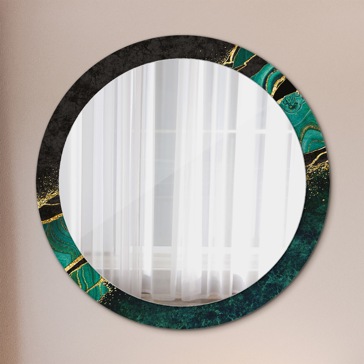 Round Bathroom Wall Hanging Mirror with Colorful Printed Frame marble ...