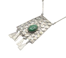 ISRAEL 925 Sterling Silver  Vintage Cabochon Eilat Stone Chain Necklace NE3108