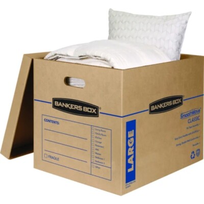 Bankers Classic Moving and Storage Boxes - Large, Brown Kraft/Blue (5/Carton) 