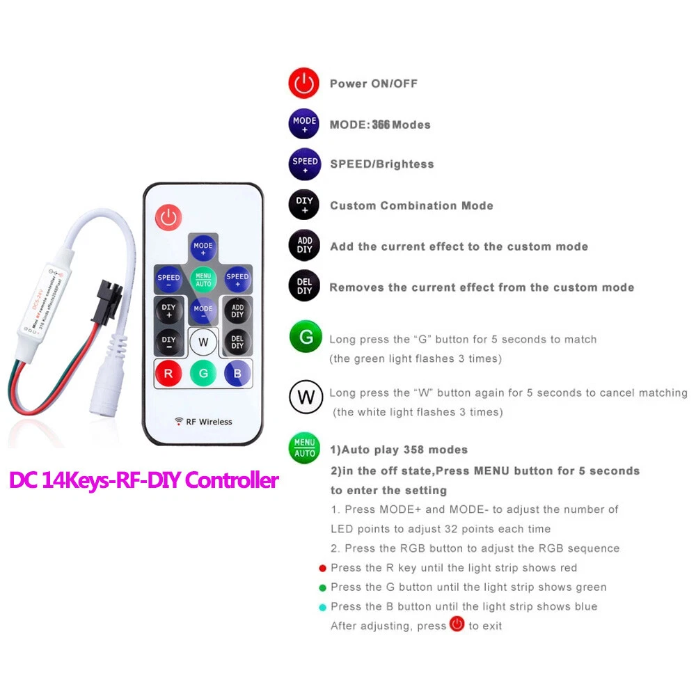WS2811 WS2812B LED Pixels Strip Light Controller USB DC RF Remote Controller - Picture 4 of 38