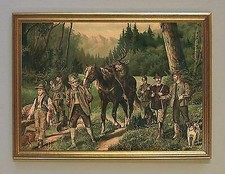 Szczęście myśliwskie jeleń lis myśliwy psy konie obraz myśliwski faksymile 94 w złotej ramie