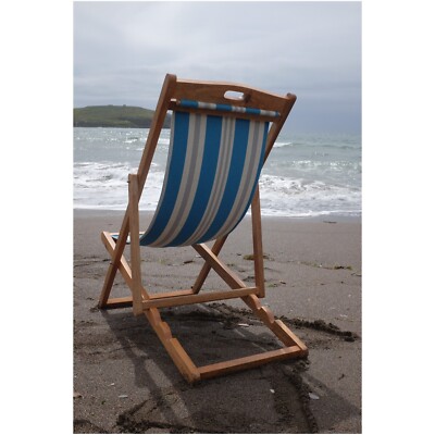 Wooden Deck Chair Reclining Sun Lounger For Balcony Beach Garden Outdoor  Blue UK