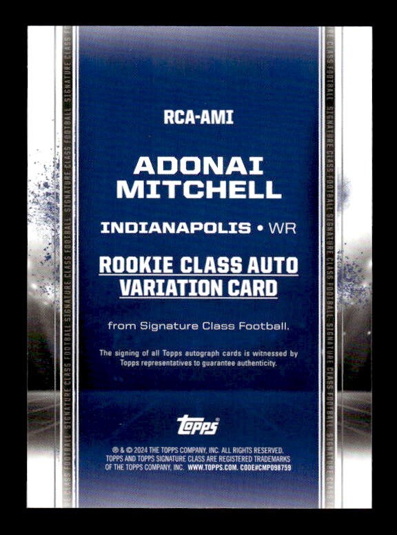 ADONAI MITCHELL 2024 TOPPS SIGNATURE CLASS FOOTBALL ROOKIE CLASS
