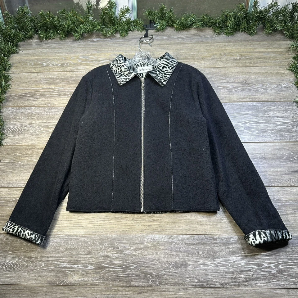 Chaqueta Bagatelle Talla Mediana Negra Leopardo de las Nieves Imitación Piel Abrigo Forrado Cremallera Foto 2 de 4