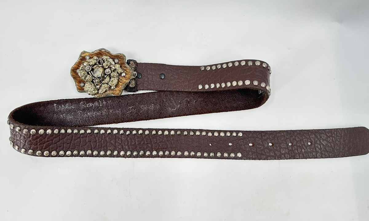 I.V.Y. Brown Leather Studs Skull Buckle Belt I.V.Y. “Dark royalty” Studded Brown Leather Skull & Stones  main image 3