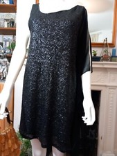 Second Female Black Asymmetric Mini Dress sequined party Wedding M 10 12 UK 