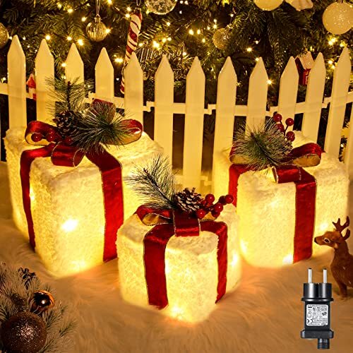 Boîtes cadeaux de Noël lumineuses à éclairage LED blanc chaud économique