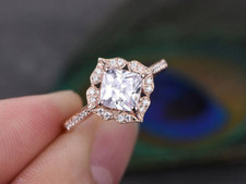 2.4ct Simulated Diamond Engagement Ring Floral Stylish 14k Rose Gold Plated