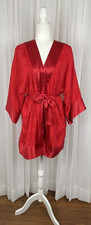 Victorias Secret Gold Label Vintage One Size Red Floral Texture Satin Trim Robe